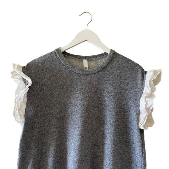 Jolie Heather Gray White Embroidered Ruffled Sleeves SZ L/XL # 1537 - Picture 3 of 12